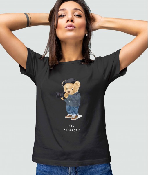 Дамска тениска с щампа Мечета Say cheese bear